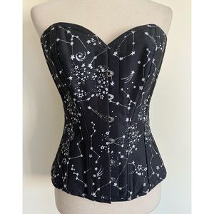 Corset Story Astronomy Black Overbust Cotton Corset Celestial Witchcore Size 30”